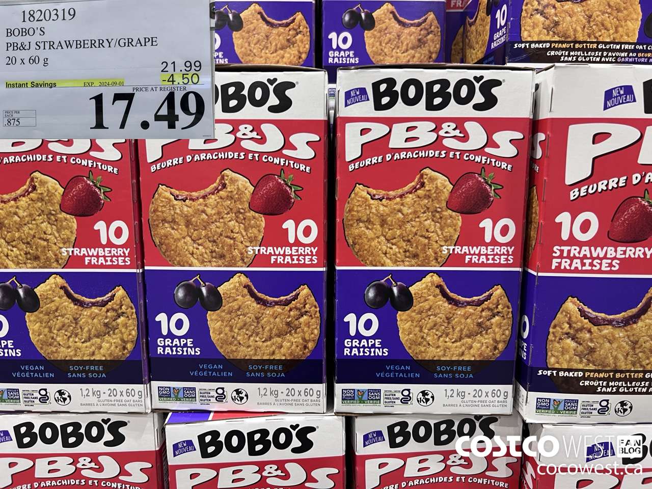 1820319 BOBO'S PB&J STRAWBERRY/GRAPE 20 X 60G ($4.50 INSTANT SAVINGS EXPIRES ON 2024-09-01) $17.49