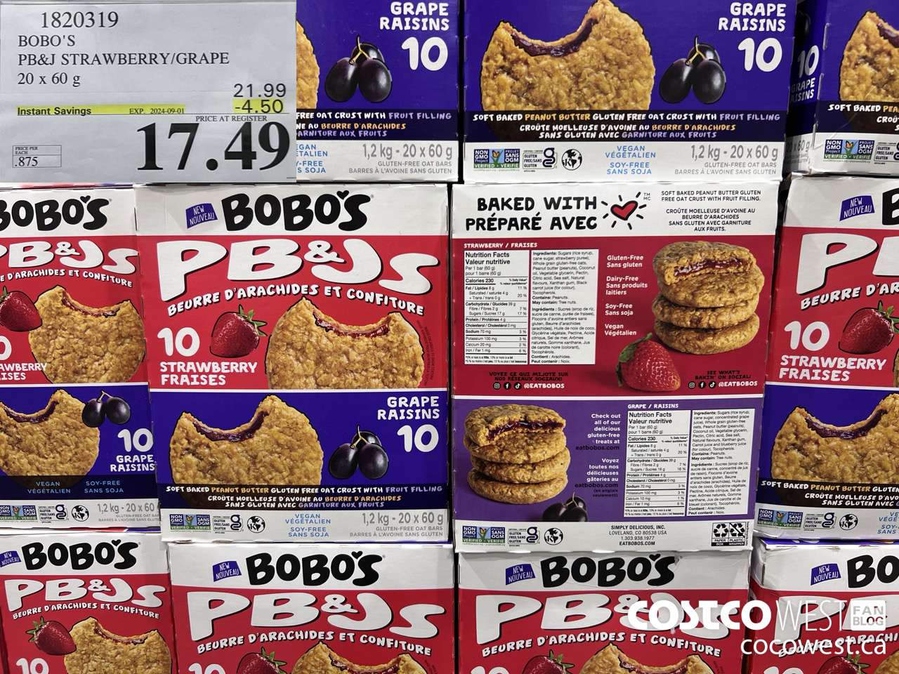 1820319 BOBO'S PB&J STRAWBERRY/GRAPE 20 X 60G ($4.50 INSTANT SAVINGS EXPIRES ON 2024-09-01) $17.49