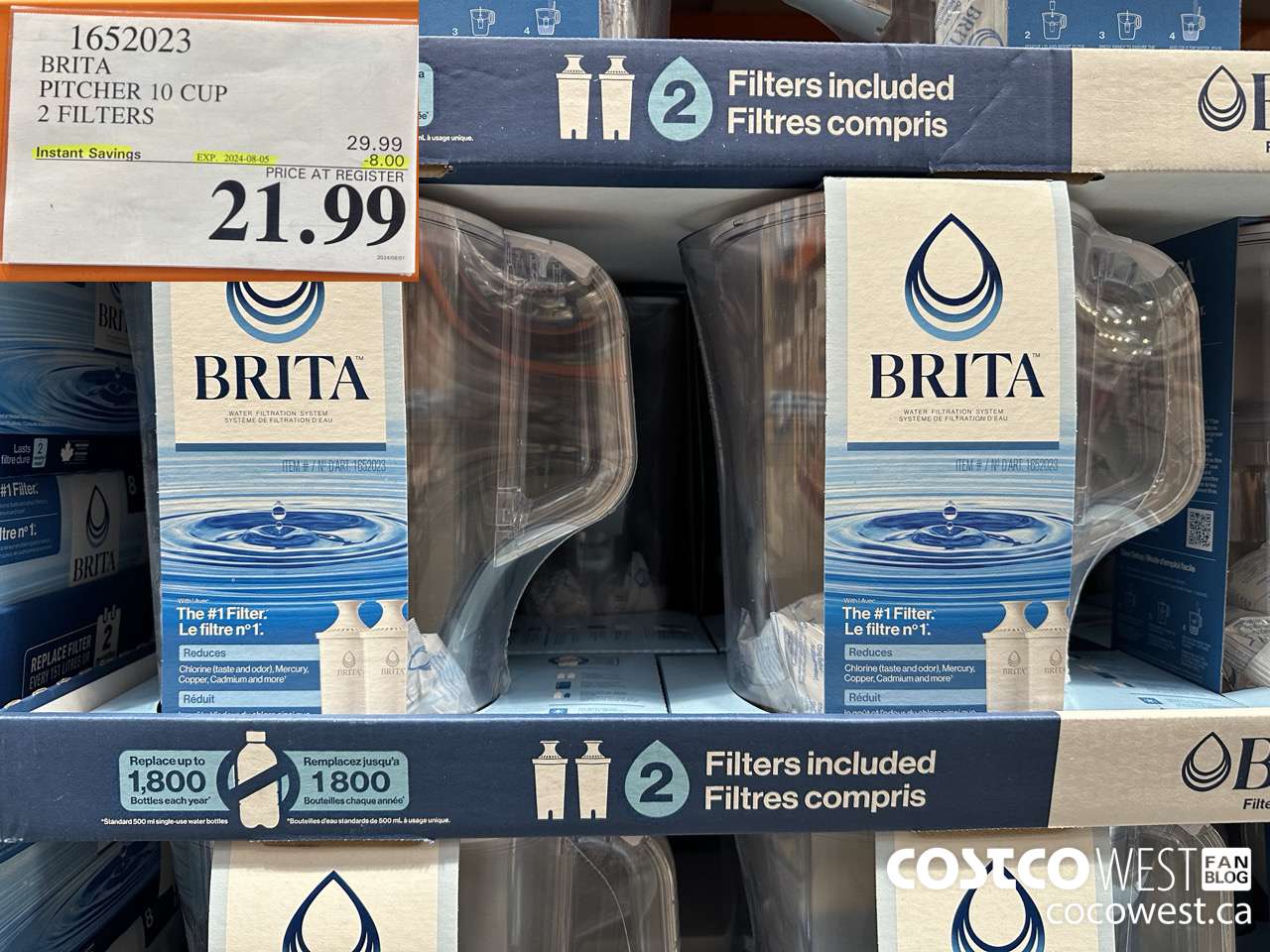 1652023 BRITA PITCHER 10 CUP 2 FILTERS ($8.00 INSTANT SAVINGS EXPIRES ON 2024-08-05) $21.99