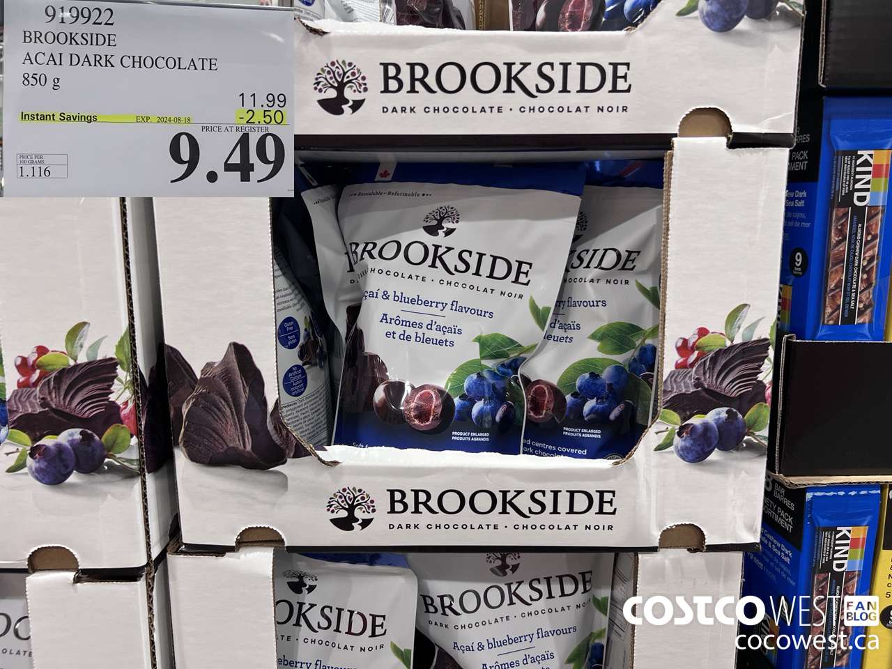 919922 BROOKSIDE ACAI DARK CHOCOLATE 850 g ($2.50 INSTANT SAVINGS EXPIRES ON 2024-08-18) $9.49