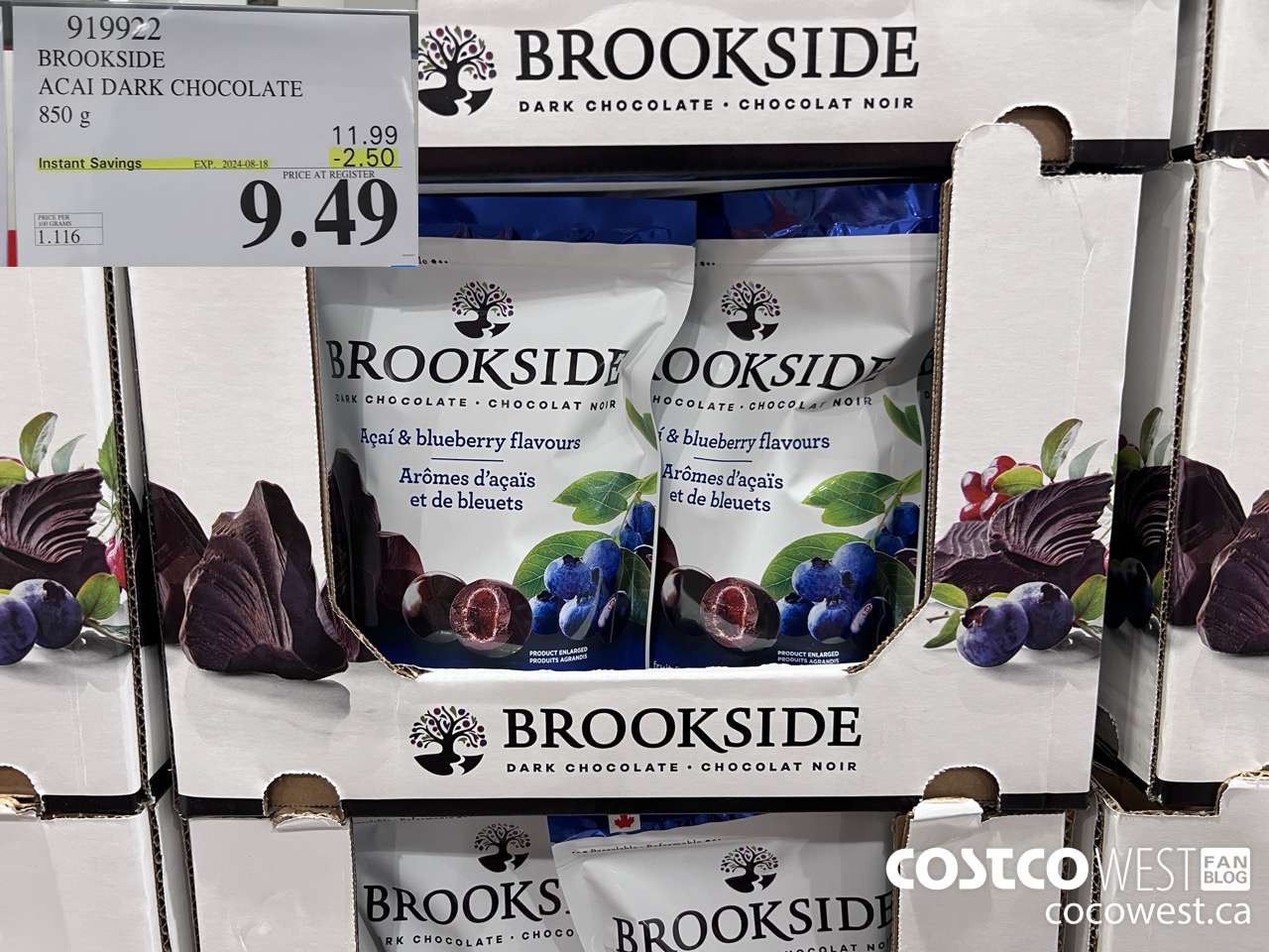 919922 BROOKSIDE ACAI DARK CHOCOLATE 850 g ($2.50 INSTANT SAVINGS EXPIRES ON 2024-08-18) $9.49