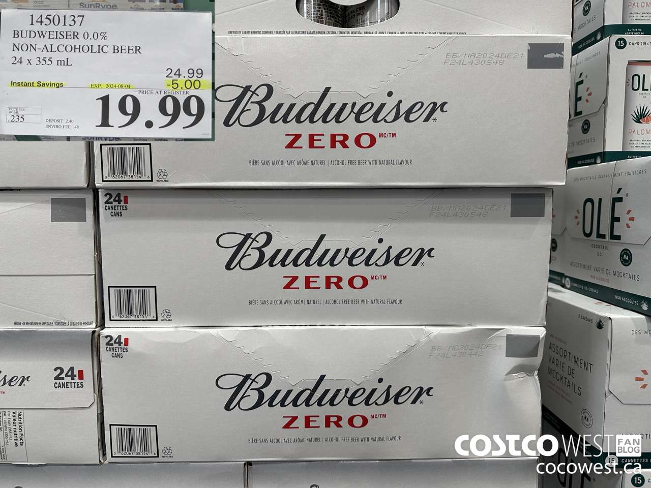 1450137 BUDWEISER 0.0% 24 x 355 mL ($5.00 INSTANT SAVINGS EXPIRES ON 2024-08-04) $19.99