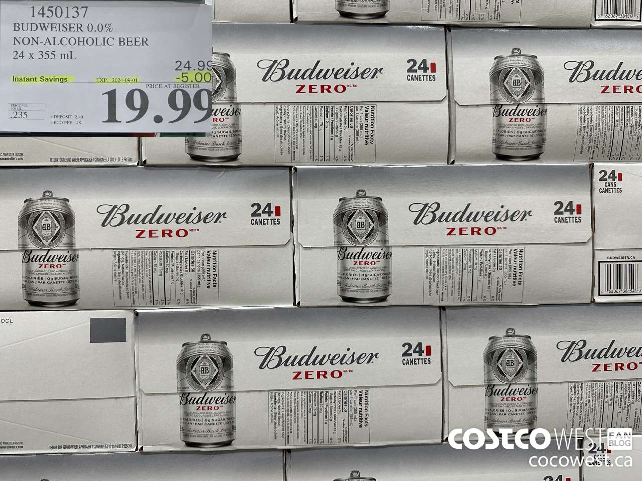 1450137 BUDWEISER 0.0% 24 x 355 mL ($5.00 INSTANT SAVINGS EXPIRES ON 2024-09-01) $19.99