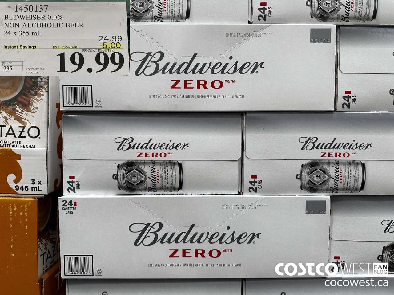 1450137 BUDWEISER 0.0% 24 x 355 mL ($5.00 INSTANT SAVINGS EXPIRES ON 2024-09-01) $19.99