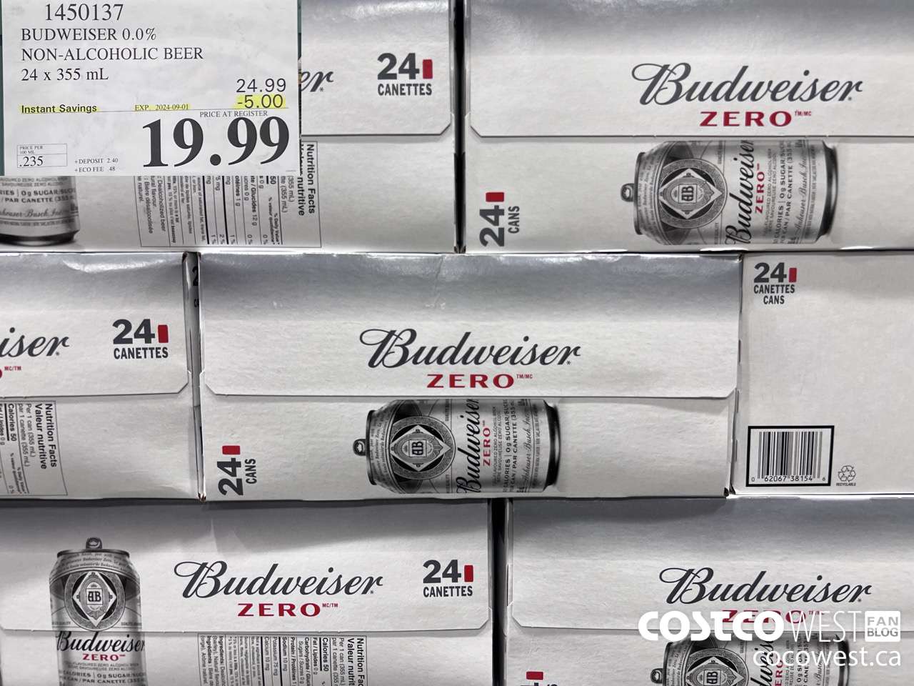 1450137 BUDWEISER 0.0% 24 x 355 mL ($5.00 INSTANT SAVINGS EXPIRES ON 2024-09-01) $19.99