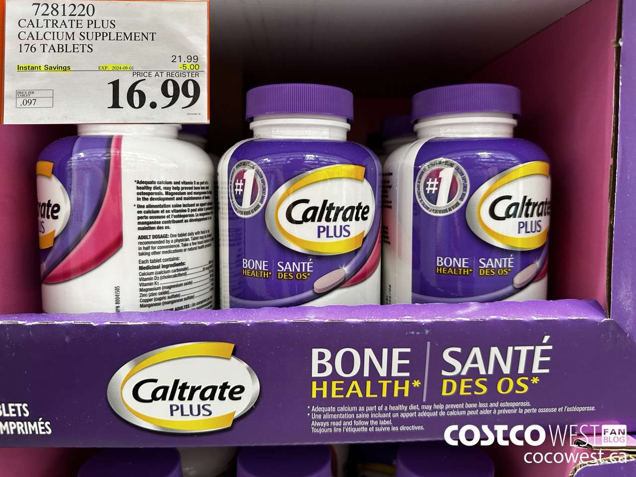 7281220 CALTRATE PLUS CALCIUM SUPPLEMENT 176 TABLETS ($5.00 INSTANT SAVINGS EXPIRES ON 2024-09-01) $16.99