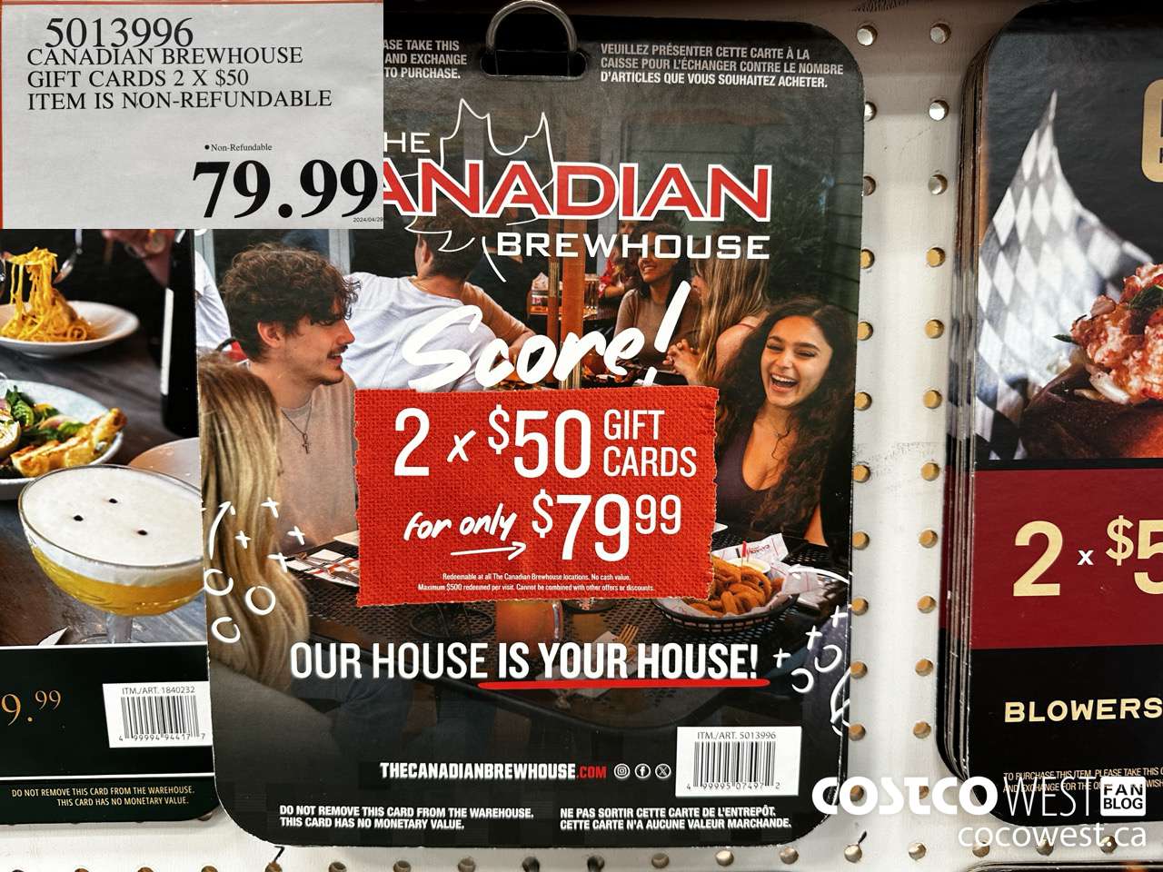 5013996 CANADIAN BREWHOUSE GIFT CARDS 2 X $50 ITEM IS NON-REFUNDABLE $79.99