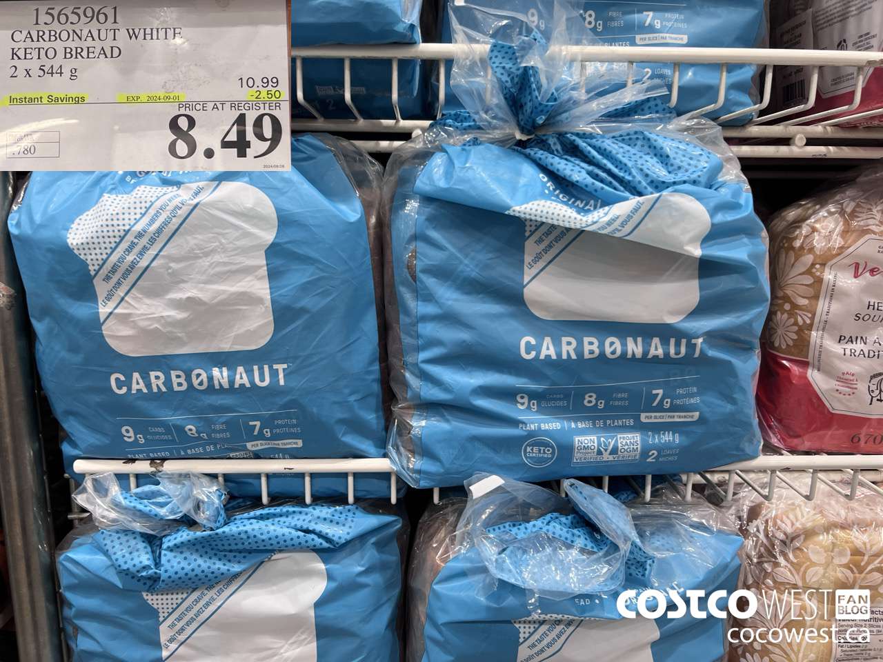 1565961 CARBONAUT WHITE KETO BREAD 2 x 544 g ($2.50 INSTANT SAVINGS EXPIRES ON 2024-09-01) $8.49