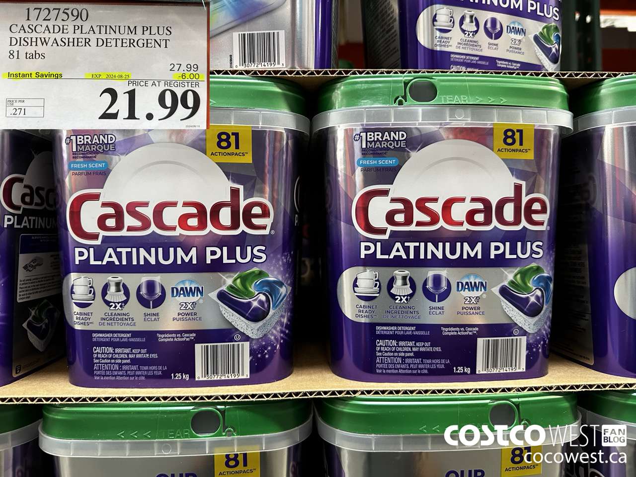 1727590 CASCADE PLATINUM PLUS DISHWASHER DETERGENT 81 TABS ($6.00 INSTANT SAVINGS EXPIRES ON 2024-08-25) $21.99