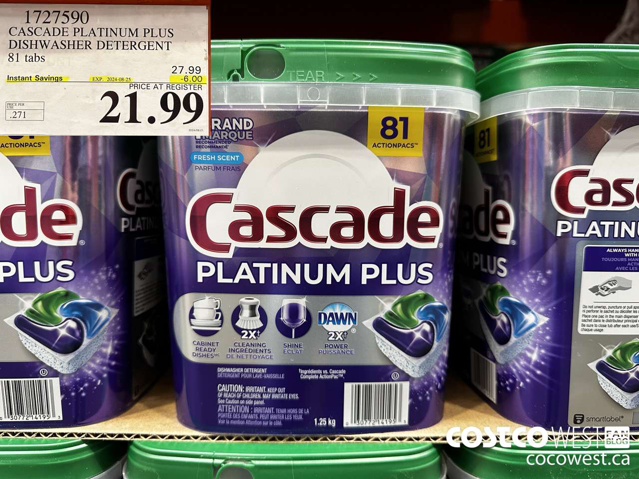 1727590 CASCADE PLATINUM PLUS DISHWASHER DETERGENT 81 TABS ($6.00 INSTANT SAVINGS EXPIRES ON 2024-08-25) $21.99