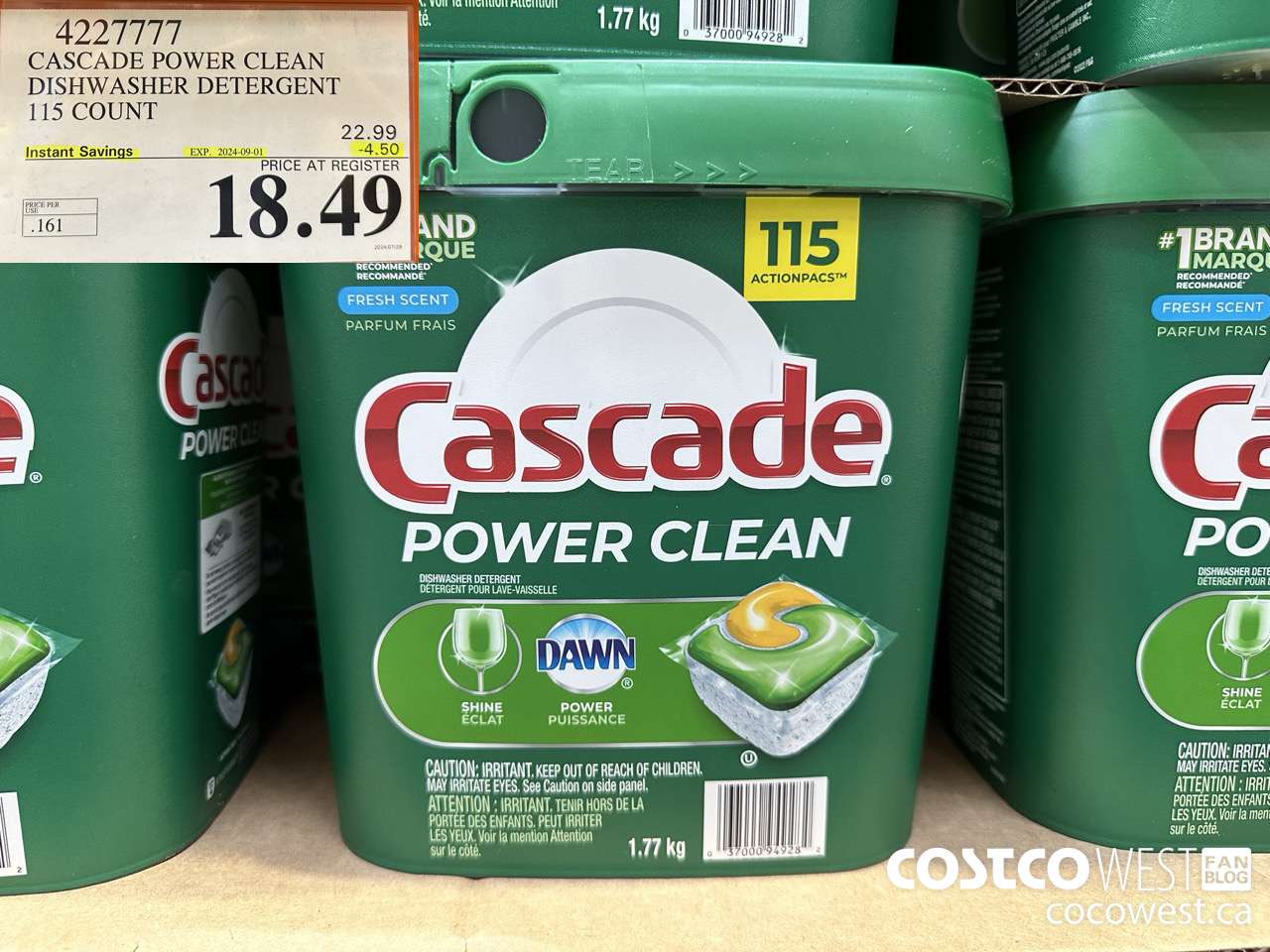 4227777 CASCADE POWER CLEAN DISHWASHER DETERGENT 115 COUNT ($4.50 INSTANT SAVINGS EXPIRES ON 2024-09-01) $18.49