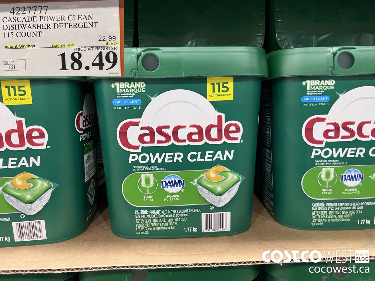 4227777 CASCADE POWER CLEAN DISHWASHER DETERGENT 115 COUNT ($4.50 INSTANT SAVINGS EXPIRES ON 2024-09-01) $18.49