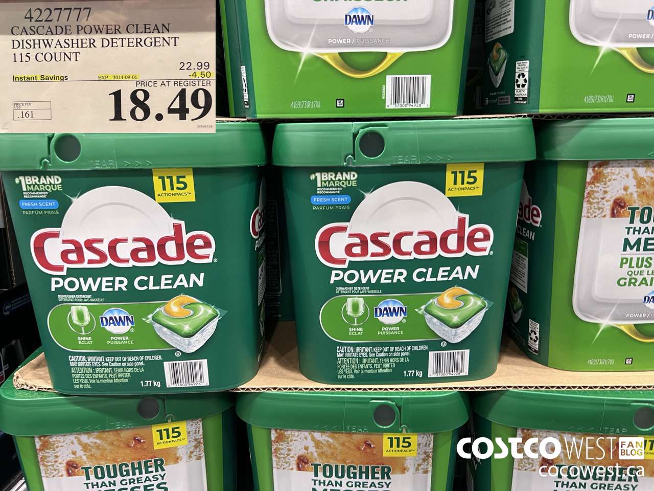 4227777 CASCADE POWER CLEAN DISHWASHER DETERGENT 115 COUNT ($4.50 INSTANT SAVINGS EXPIRES ON 2024-09-01) $18.49