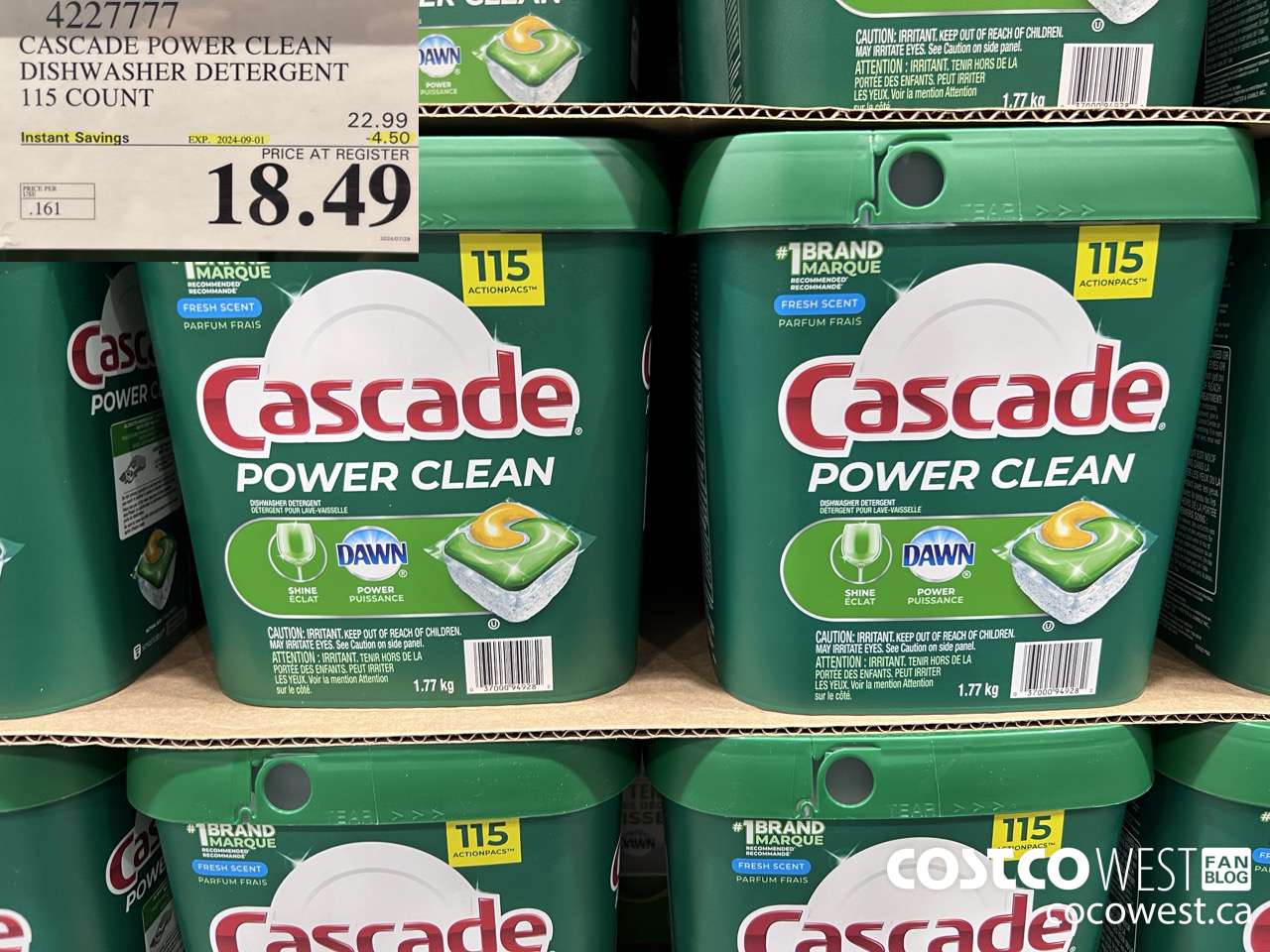 4227777 CASCADE POWER CLEAN DISHWASHER DETERGENT 115 COUNT ($4.50 INSTANT SAVINGS EXPIRES ON 2024-09-01) $18.49