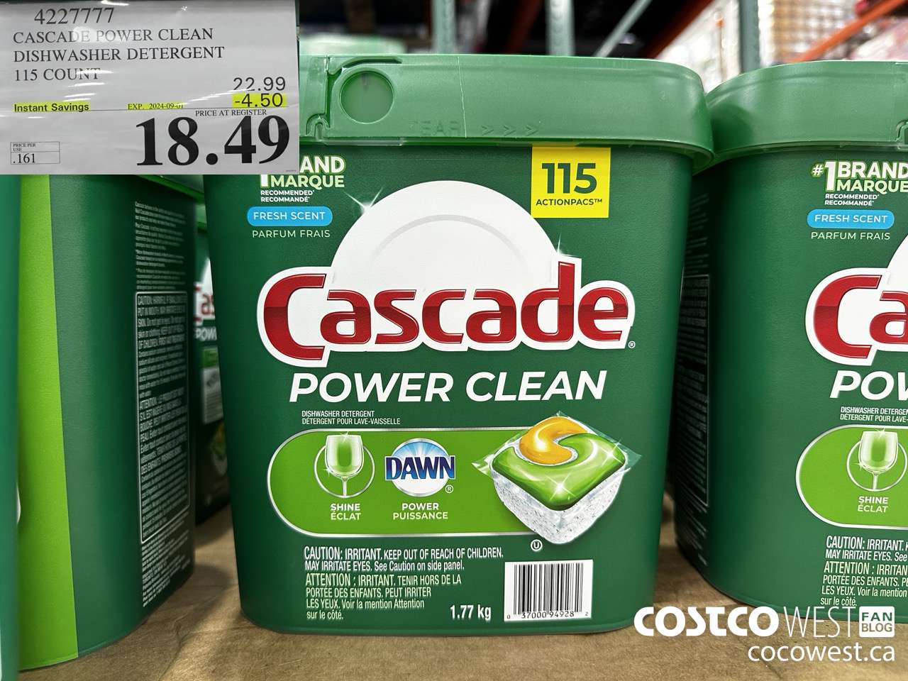4227777 CASCADE POWER CLEAN DISHWASHER DETERGENT 115 COUNT ($4.50 INSTANT SAVINGS EXPIRES ON 2024-09-01) $18.49