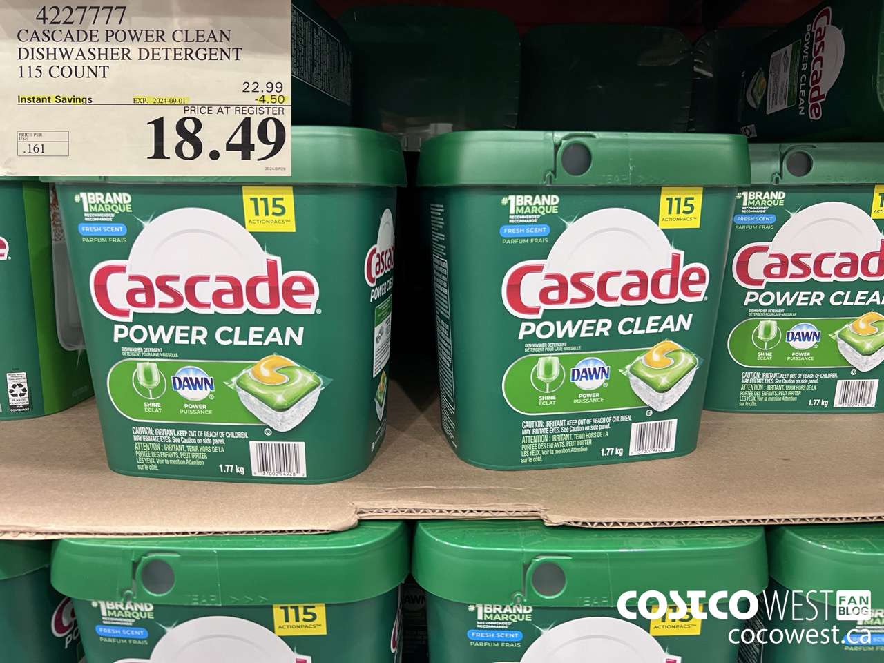 4227777 CASCADE POWER CLEAN DISHWASHER DETERGENT 115 COUNT ($4.50 INSTANT SAVINGS EXPIRES ON 2024-09-01) $18.49