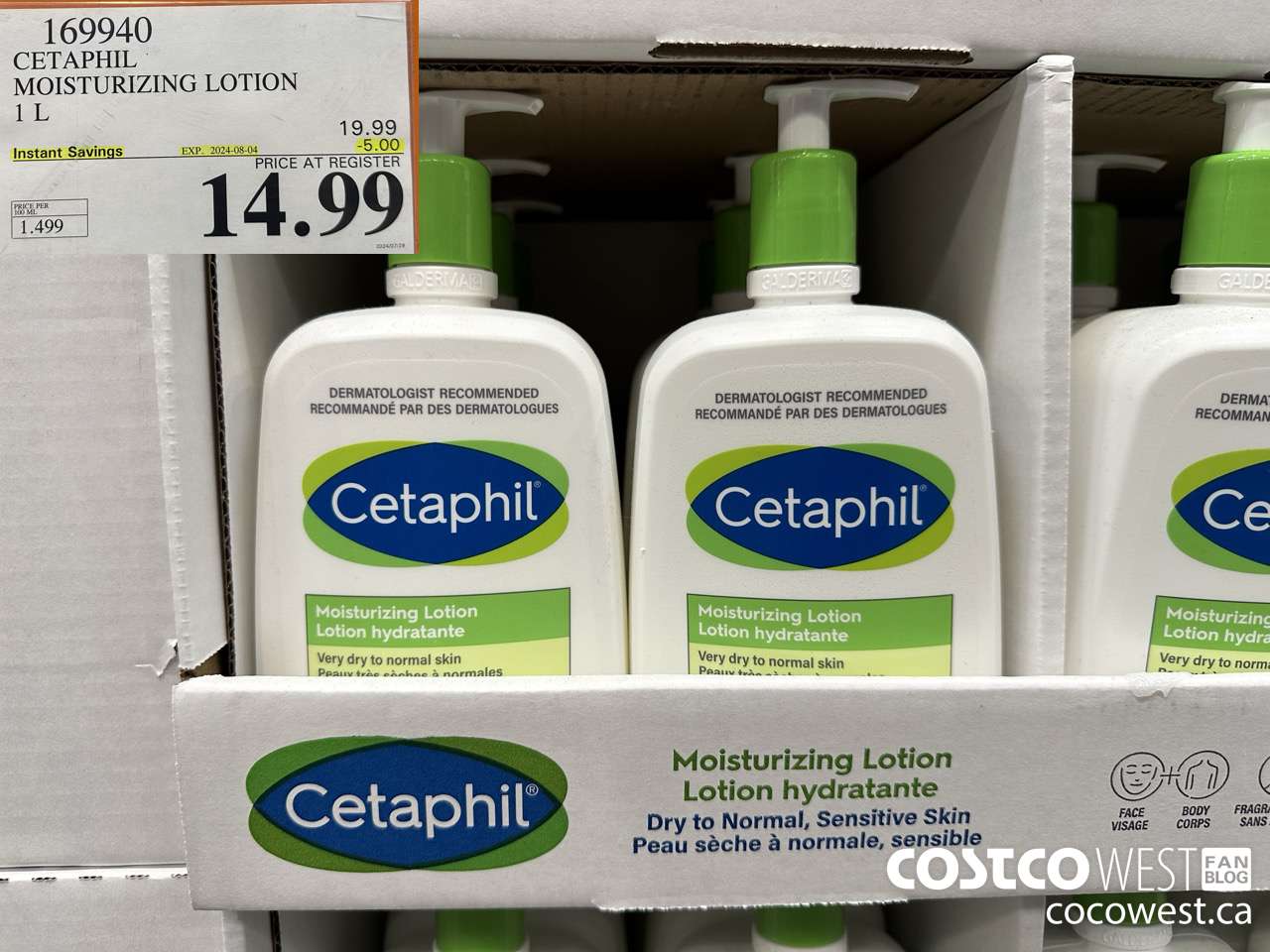 169940 CETAPHIL MOISTURIZING LOTION 1L ($5.00 INSTANT SAVINGS EXPIRES ON 2024-08-04) $14.99