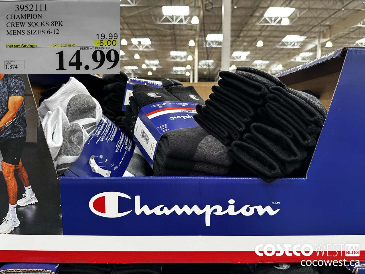 3952111 CHAMPION CREW SOCKS 8PK MENS SIZES 6-12 ($5.00 INSTANT SAVINGS EXPIRES ON 2024-09-01) $14.99