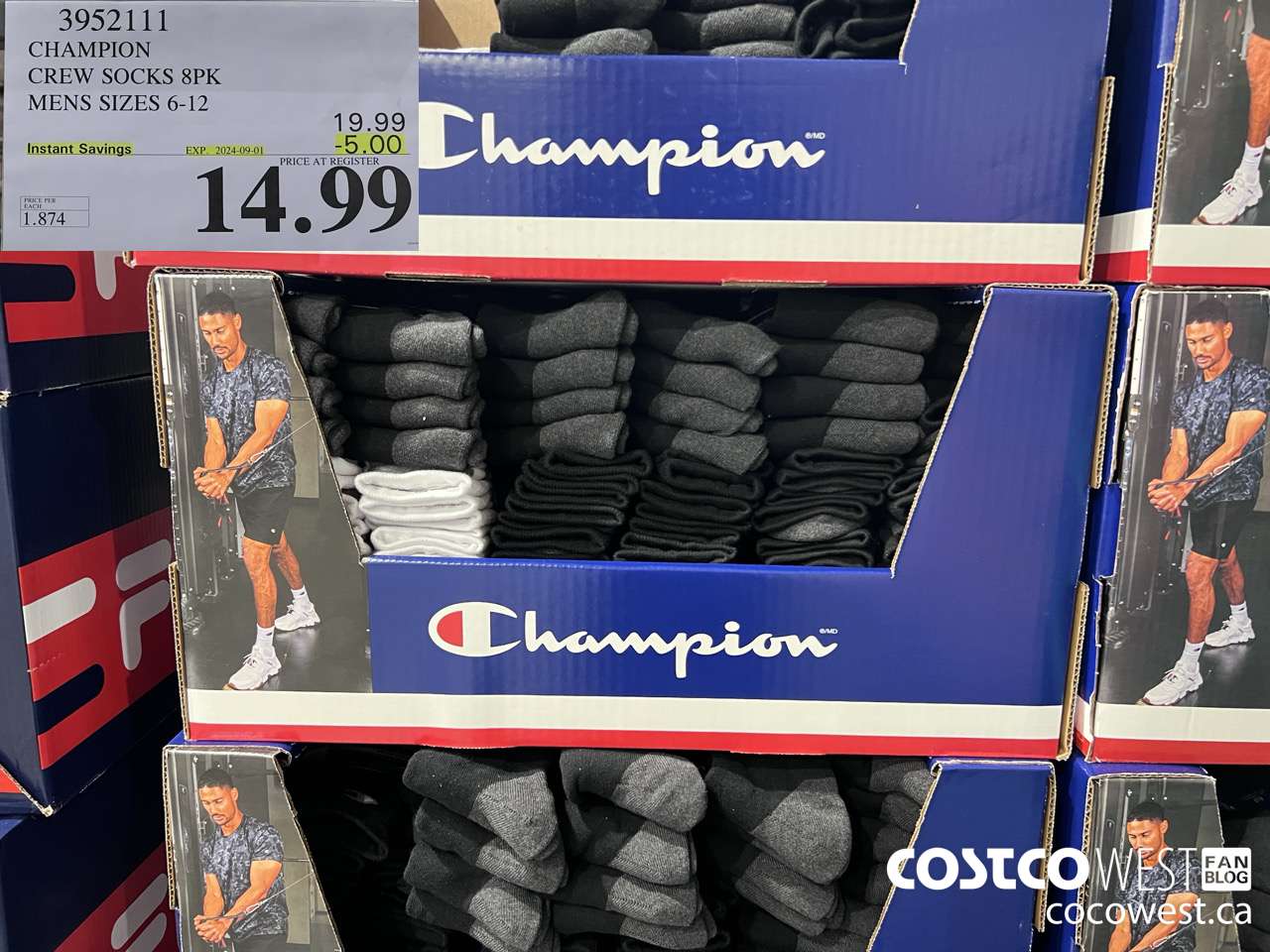 3952111 CHAMPION CREW SOCKS 8PK MENS SIZES 6-12 ($5.00 INSTANT SAVINGS EXPIRES ON 2024-09-01) $14.99