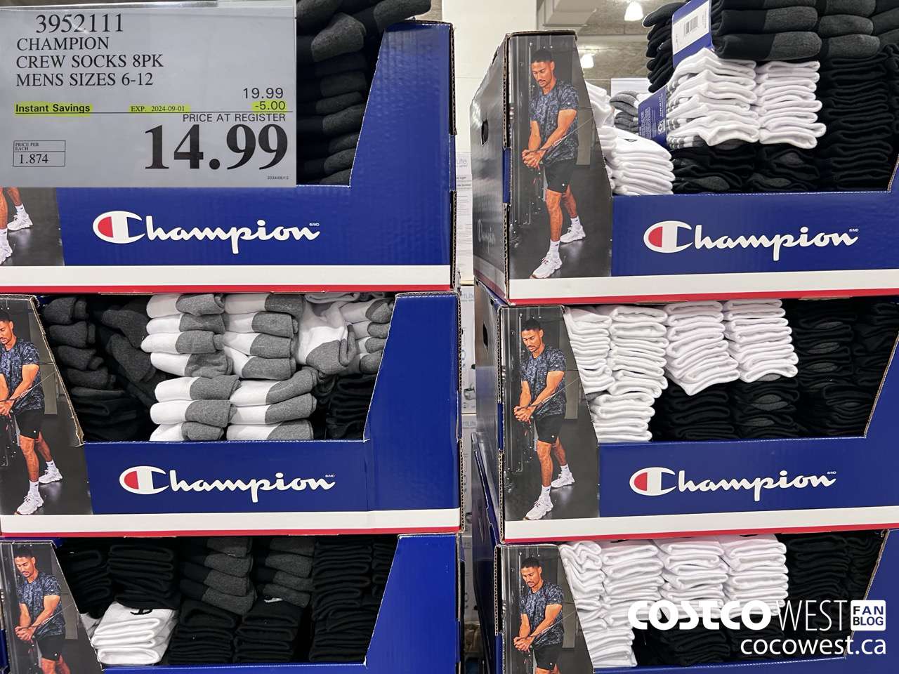 39521 CHAMPION ELITE CREW SOCKS 6PK MENS SIZES 6-12 ($5.00 INSTANT SAVINGS EXPIRES ON 2024-09-01) $14.99