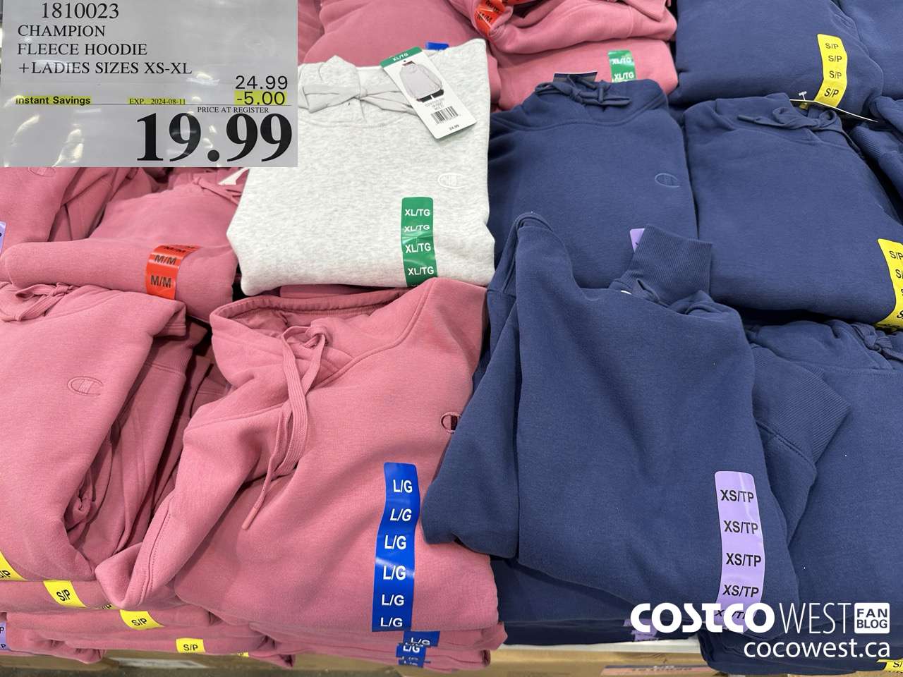 1810023 CHAMPION FLEECE HOODIE LADIES SIZES XS-XL ($5.00 INSTANT SAVINGS EXPIRES ON 2024-08-11) $19.99