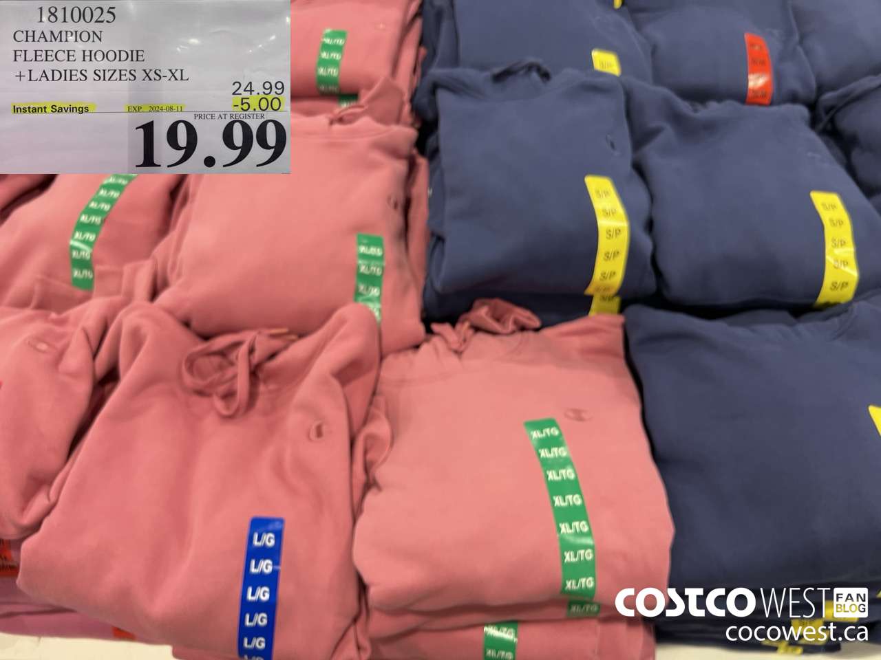 1810025 CHAMPION FLEECE HOODIE LADIES SIZES XS-XL ($5.00 INSTANT SAVINGS EXPIRES ON 2024-08-11) $19.99