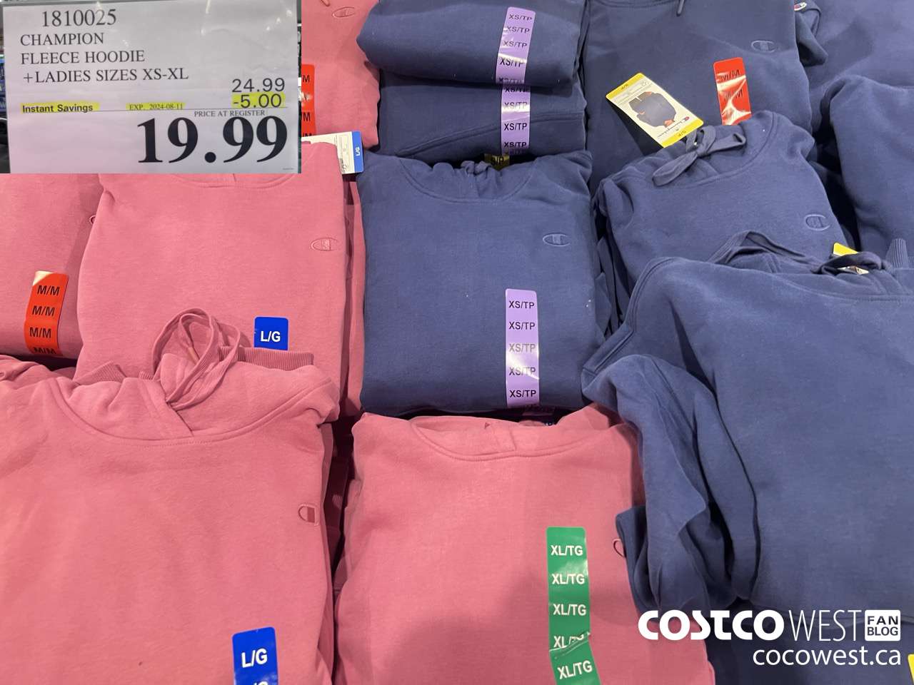 1810025 CHAMPION FLEECE HOODIE LADIES SIZES XS-XL ($5.00 INSTANT SAVINGS EXPIRES ON 2024-08-11) $19.99