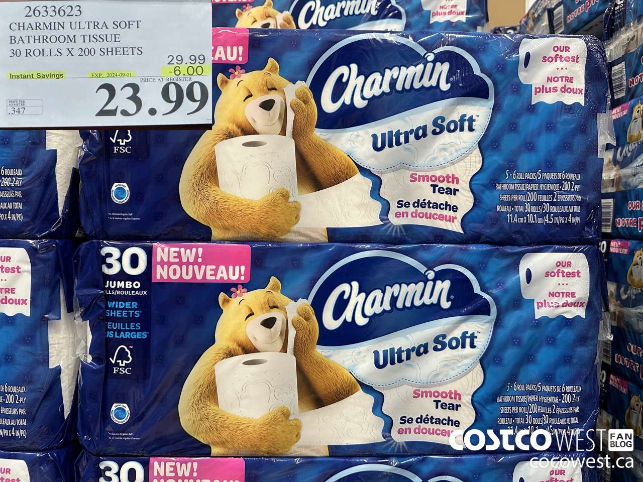 2633623 CHARMIN ULTRA SOFT BATHROOM TISSUE 30 ROLLS X 200 SHEETS ($6.00 INSTANT SAVINGS EXPIRES ON 2024-09-01) $23.99