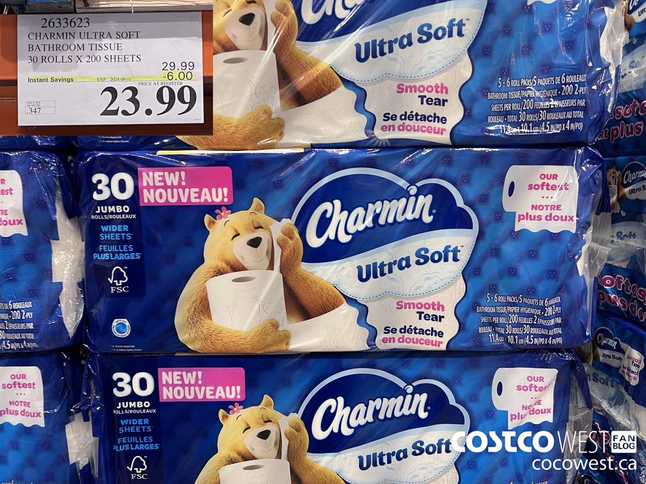 2633623 CHARMIN ULTRA SOFT BATHROOM TISSUE 30 ROLLS X 200 SHEETS ($6.00 INSTANT SAVINGS EXPIRES ON 2024-09-01) $23.99