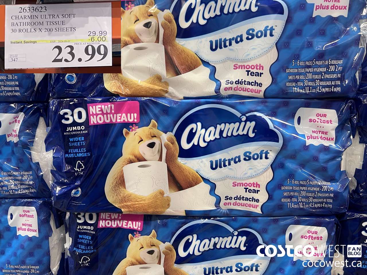 2633623 CHARMIN ULTRA SOFT BATHROOM TISSUE 30 ROLLS X 200 SHEETS ($6.00 INSTANT SAVINGS EXPIRES ON 2024-09-01) $23.99
