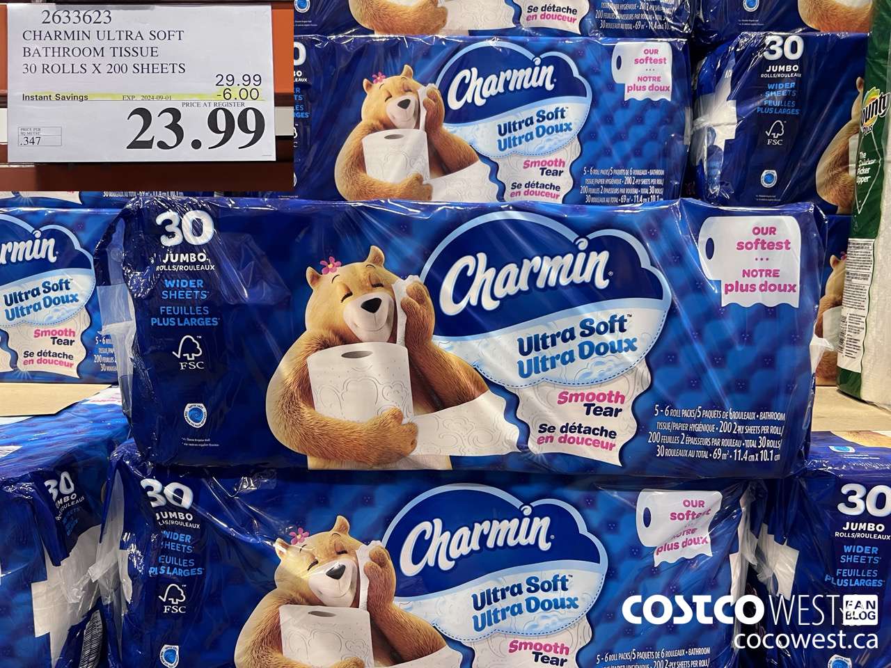 2633623 CHARMIN ULTRA SOFT BATHROOM TISSUE 30 ROLLS X 200 SHEETS ($6.00 INSTANT SAVINGS EXPIRES ON 2024-09-01) $23.99
