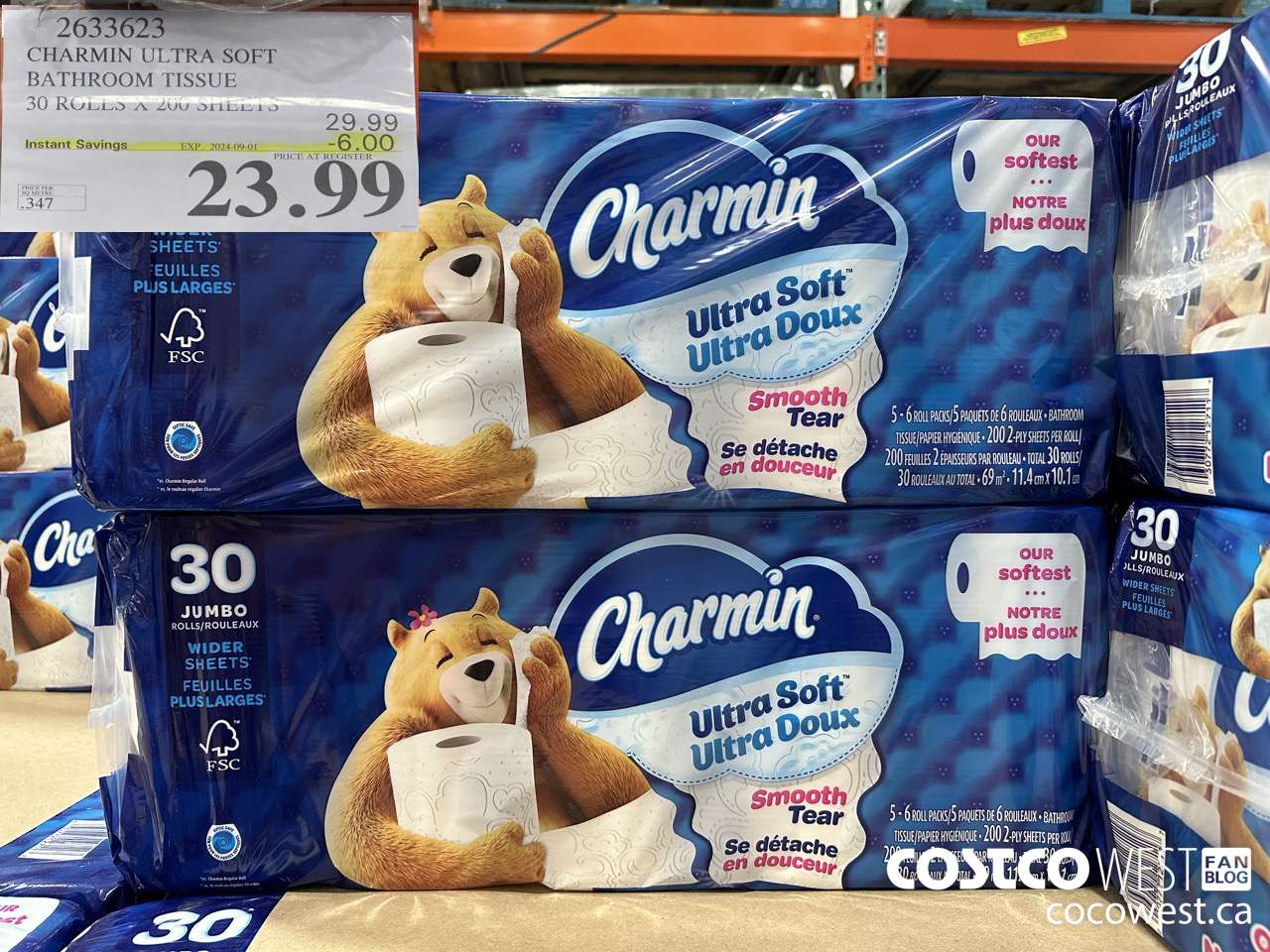 2633623 CHARMIN ULTRA SOFT BATHROOM TISSUE 30 ROLLS X 200 SHEETS ($6.00 INSTANT SAVINGS EXPIRES ON 2024-09-01) $23.99