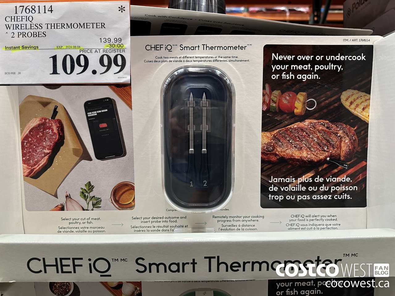 1768114 CHEFIQ WIRELESS THERMOMETER 2 PROBES ($30.00 INSTANT SAVINGS EXPIRES ON 2024-08-04) $109.99