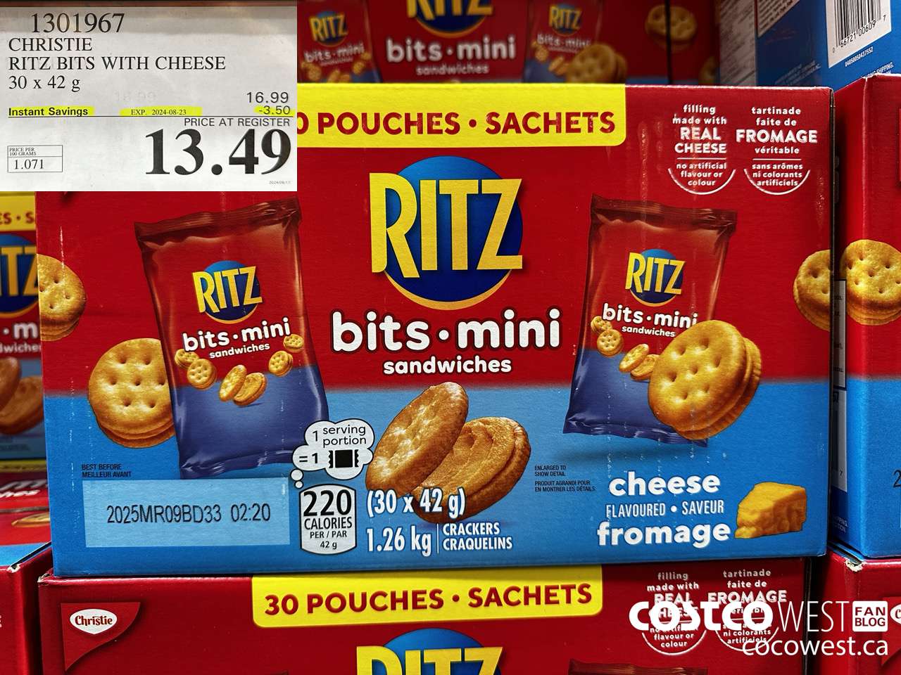 1301967 CHRISTIE RITZ BITS WITH CHEESE 30 x 42 g ($3.50 INSTANT SAVINGS EXPIRES ON 2024-08-23) $13.49