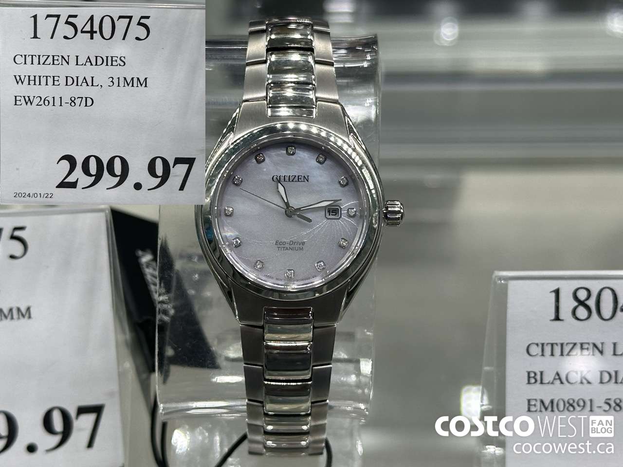 1754075 CITIZEN LADIES WHITE DIAL 31MM EW2611-87D $299.97