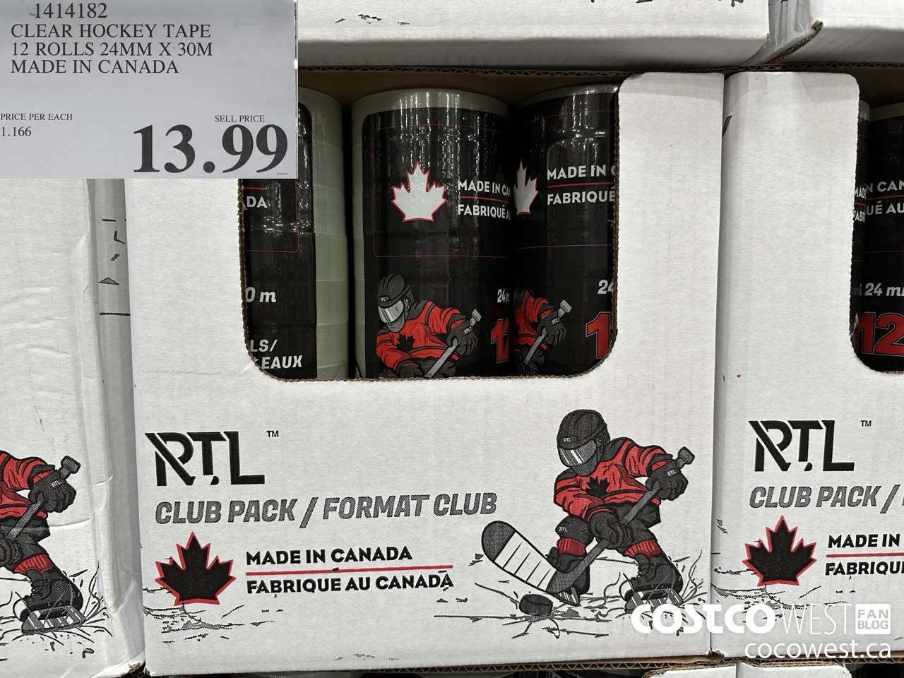 1414182 CLEAR HOCKEY TAPE 12 ROLLS 24MM X 30M MADE IN CANADA $13.99