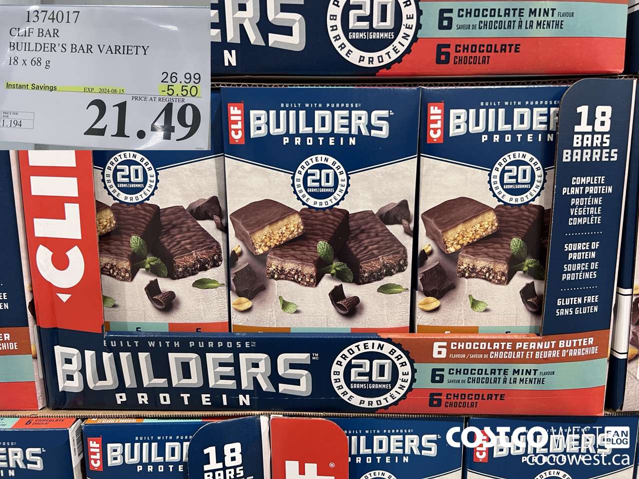 1374017 CLIF BAR BUILDER'S BAR VARIETY 18 x 68 g ($5.50 INSTANT SAVINGS EXPIRES ON 2024-08-15) $21.49
