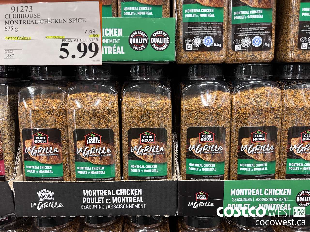 91273 CLUBHOUSE MONTREAL CHICKEN SPICE 675 g ($1.50 INSTANT SAVINGS EXPIRES ON 2024-08-18) $5.99