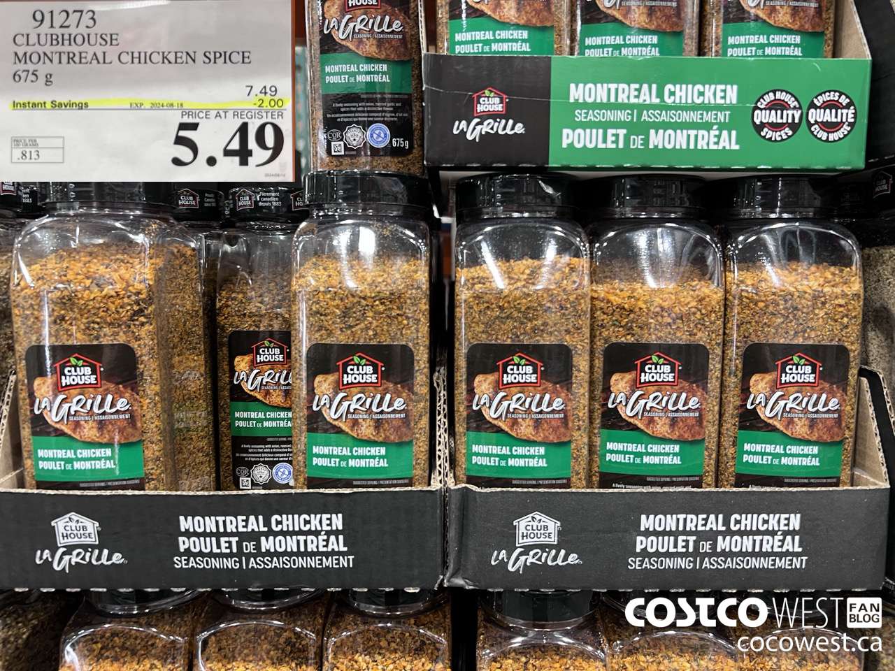 91273 CLUBHOUSE MONTREAL CHICKEN SPICE 675 g ($2.00 INSTANT SAVINGS EXPIRES ON 2024-08-18) $5.49