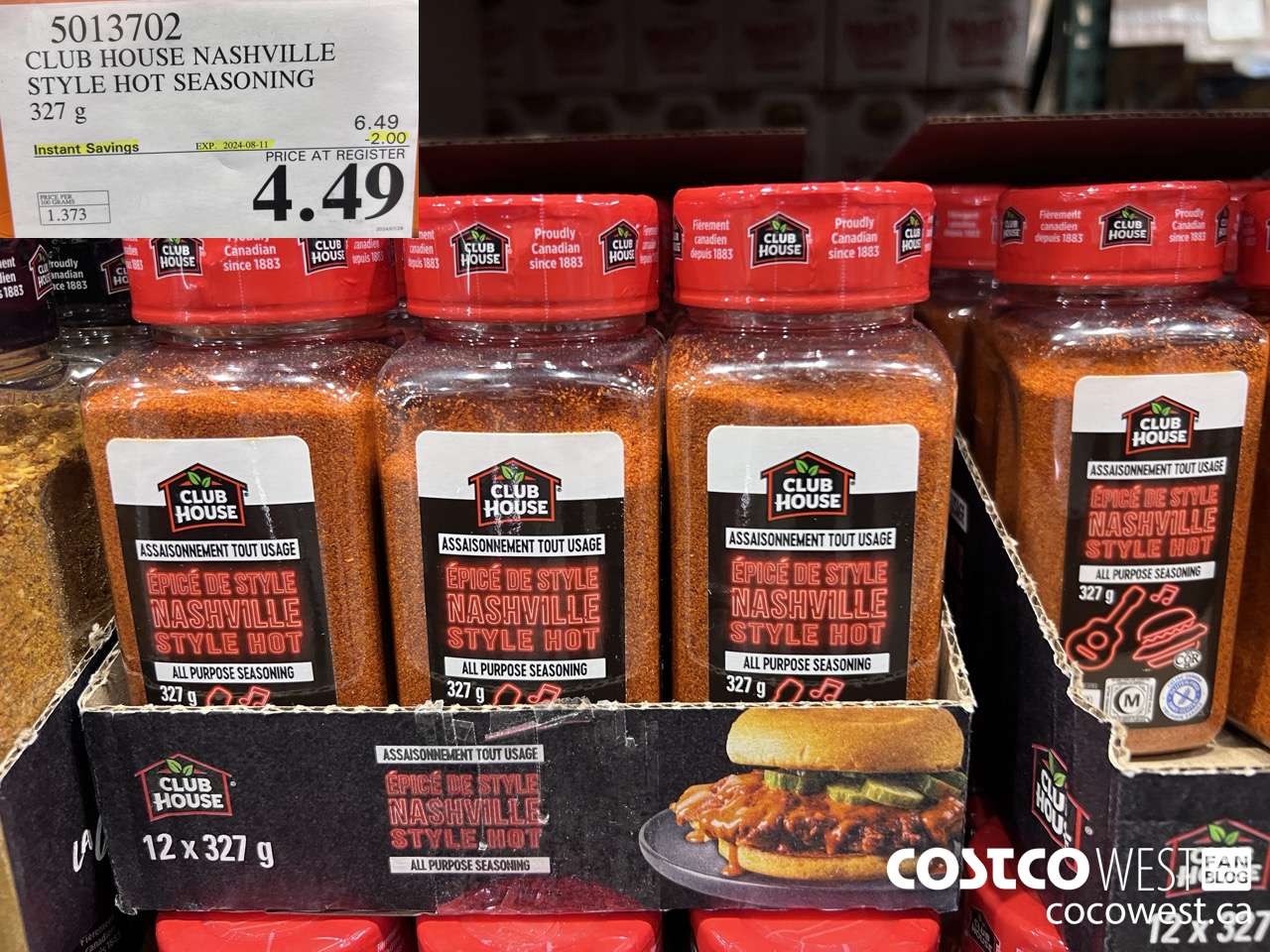 5013702 CLUB STYLE NASHVILLE STYLE HOT SEASONING 327G ($2.00 INSTANT SAVINGS EXPIRES ON 2024-08-11) $4.49