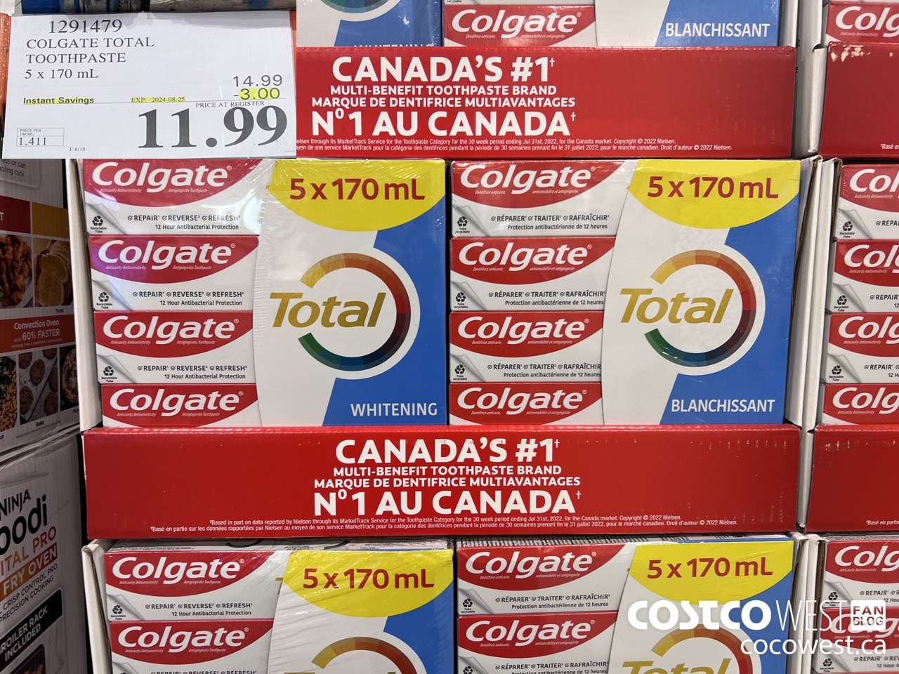 1291479 COLGATE TOTAL TOOTHPASTE 5 x 170 mL ($3.00 INSTANT SAVINGS EXPIRES ON 2024-08-25) $11.99