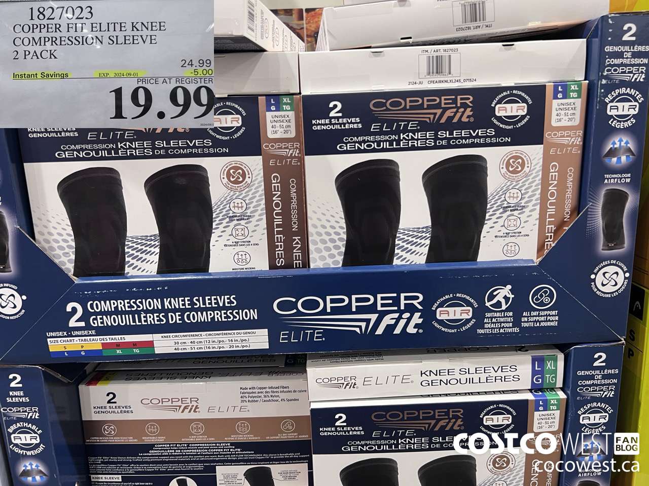 1827023 COPPER FIT ELITE KNEE COMPRESSION SLEEVE 2 PACK ($5.00 INSTANT SAVINGS EXPIRES ON 2024-09-01) $19.99