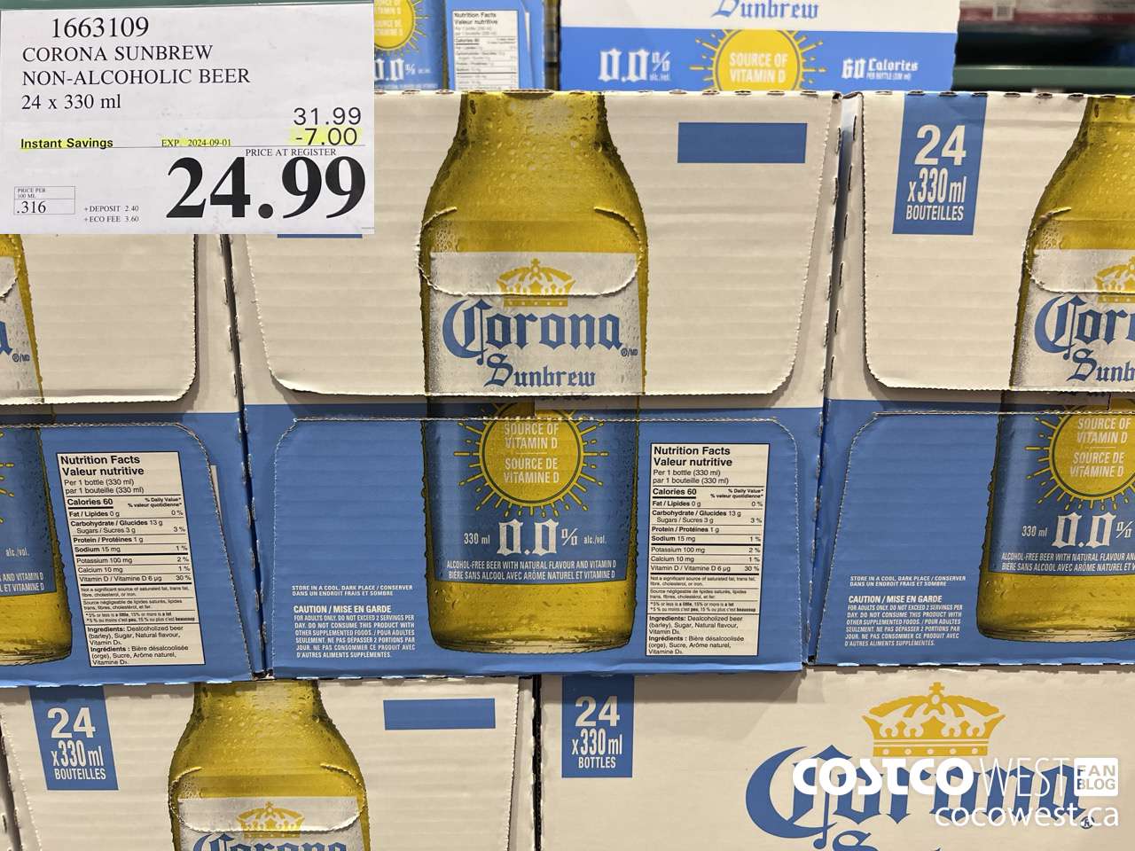 1663109 CORONA NON-ALCOHOLIC BEER 24 X 330 ML ($7.00 INSTANT SAVINGS EXPIRES ON 2024-09-01) $24.99