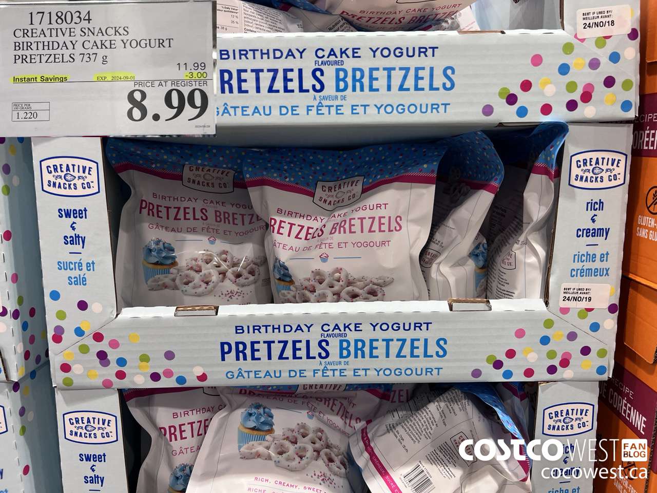 1718034 CREATIVE SNACKS BIRTHDAY CAKE YOGURT PRETZELS 737G ($3.00 INSTANT SAVINGS EXPIRES ON 2024-09-01) $8.99