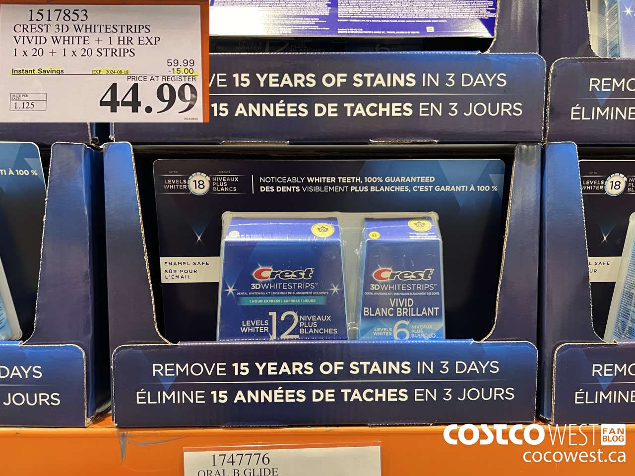 1517853 CREST 3D WHITESTRIPS VIVID WHITE + 1 HR EXP 1 x 20 + 1 x 20 STRIPS ($15.00 INSTANT SAVINGS EXPIRES ON 2024-08-18) $44.99