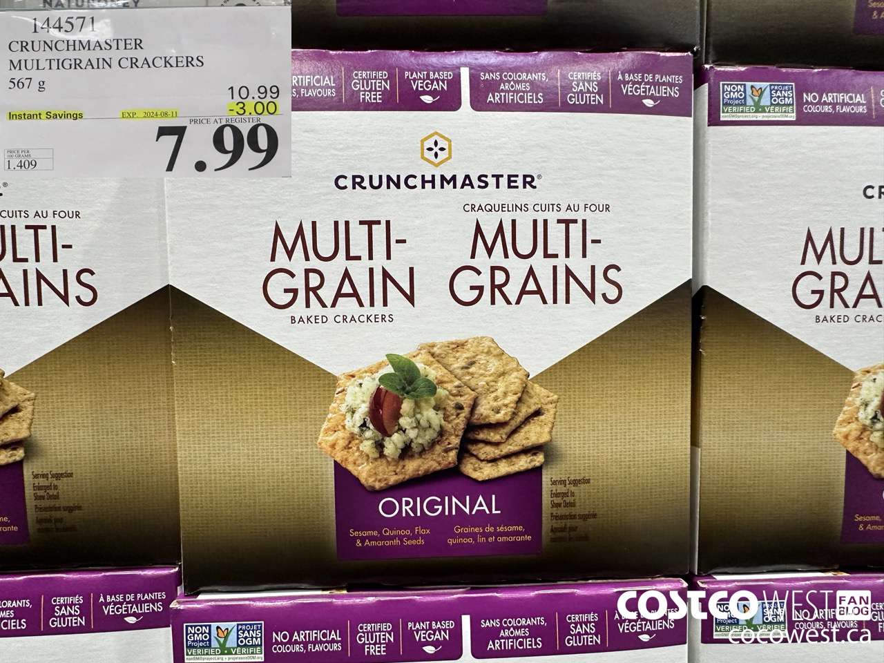 144571 CRUNCHMASTER MULTIGRAIN CRACKERS 567 G ($3.00 INSTANT SAVINGS EXPIRES ON 2024-08-11) $7.99
