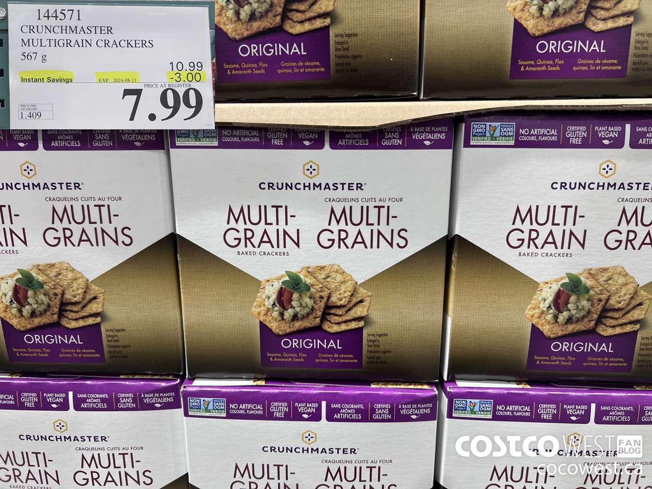 144571 CRUNCHMASTER MULTIGRAIN CRACKERS 567 G ($3.00 INSTANT SAVINGS EXPIRES ON 2024-08-11) $7.99