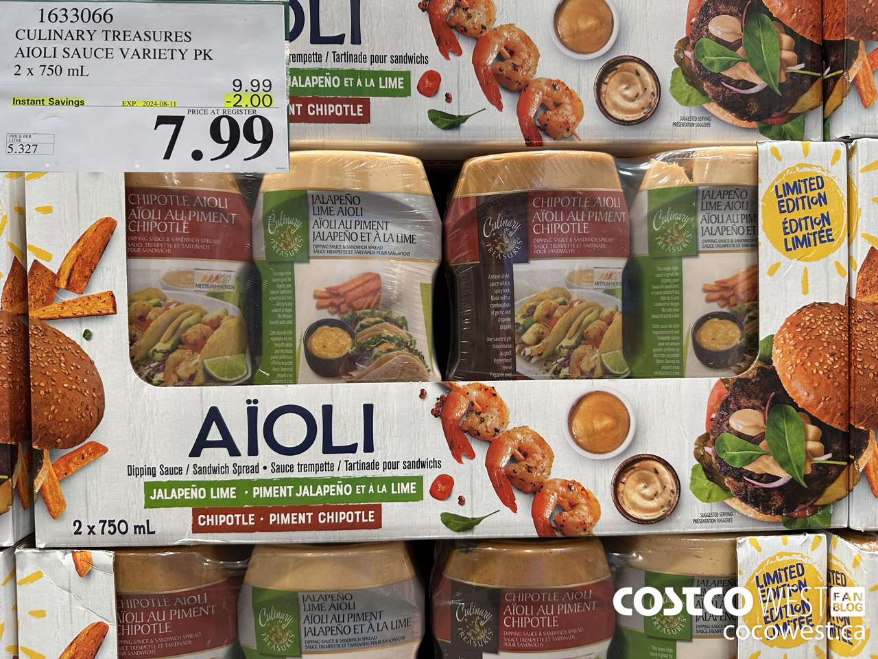 1633066 CULINARY TREASURES AIOLI SAUCE VARIETY PK 2 X 750ML ($2.00 INSTANT SAVINGS EXPIRES ON 2024-08-11) $7.99