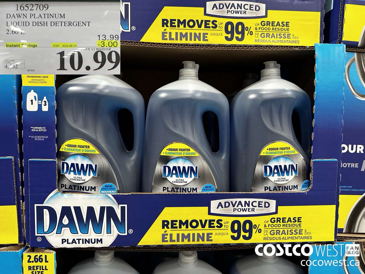 1652709 DAWN PLATINUM LIQUID DISH DETERGENT 2.66L ($3.00 INSTANT SAVINGS EXPIRES ON 2024-08-25) $10.99