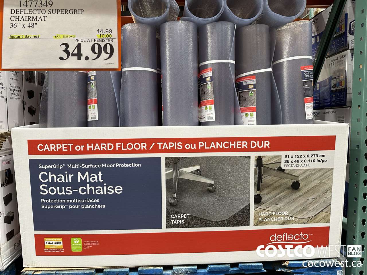 1477349 DEFLECTO SUPERGRIP CHAIRMAT 36